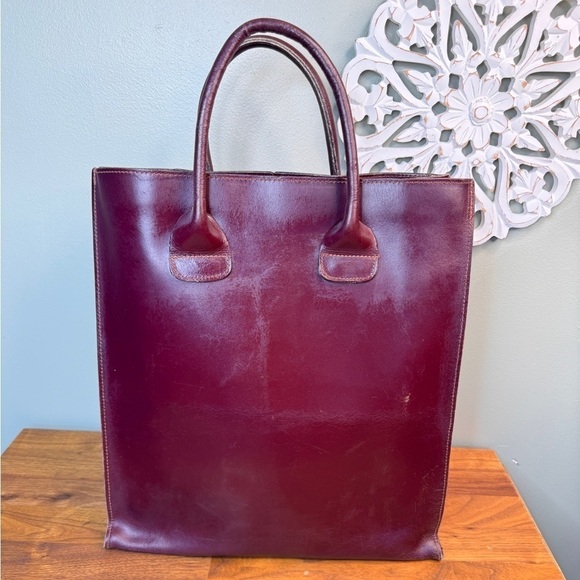 Vintage Leather Red Tote Bag Purse - Picture 1 of 10